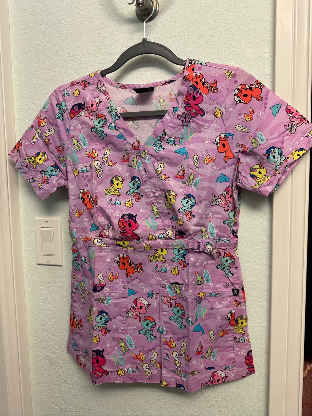 tokidoki Lavender Kids Short Sleeve V-Neck Top with Colorful Character Print